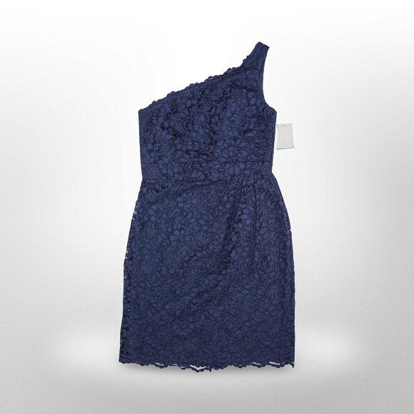 David's Bridal Blue Lace One-Shoulder Bridesmaid Dress - Size 8 - Picture 2 of 2